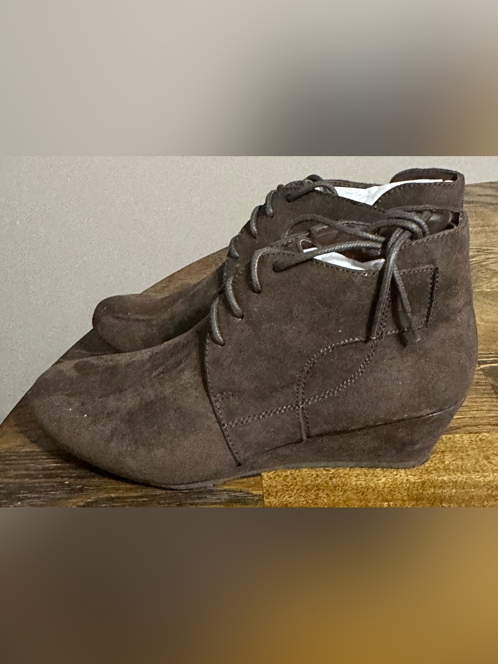 Marbella booties Brown Lace-Up Wedge. new without box. size 6